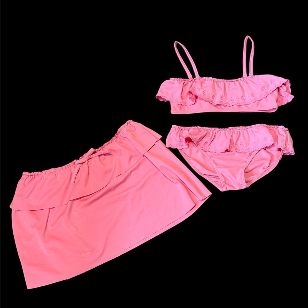 LILI GAUFRETTE**Pink 3-Piece Bikini Set /Coverup Skirt SET***Size 10 $168